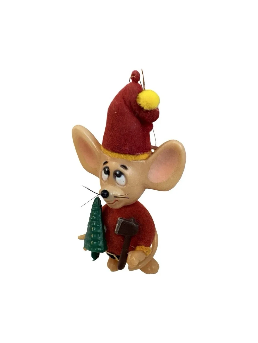 Merry Mice Flocked Christmas Ornament Jasco Vintage 1970s
